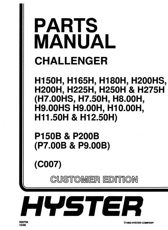 Hyster H150H to H275H (C007) Forklift Parts Manual 2 Hyster H150H to H275H (C007) Forklift Parts Manual - Image 2