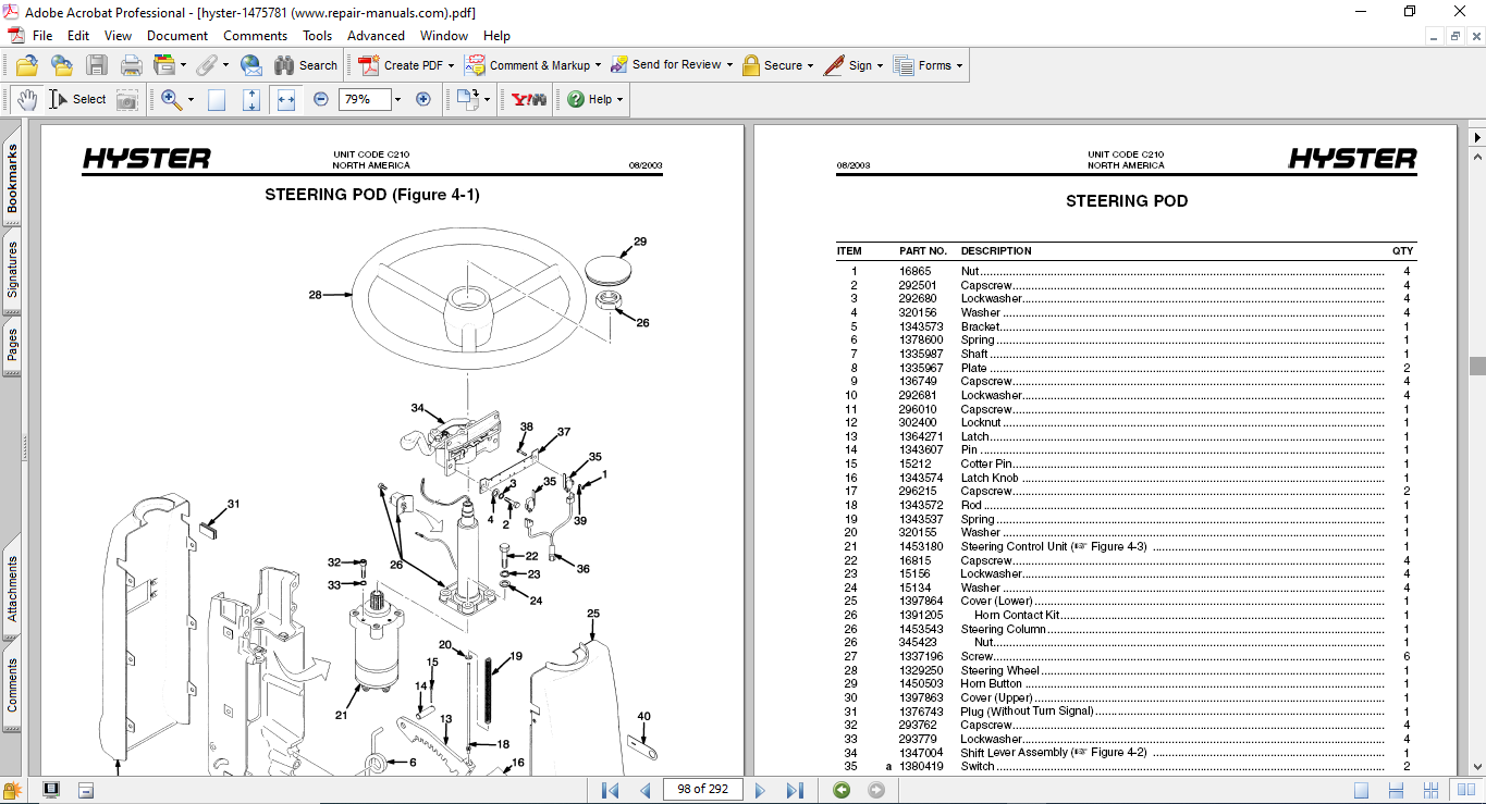 Hyster N30XMH2 (C210) Forklift Parts Manual 4 Hyster N30XMH2 (C210) Forklift Parts Manual - Image 4