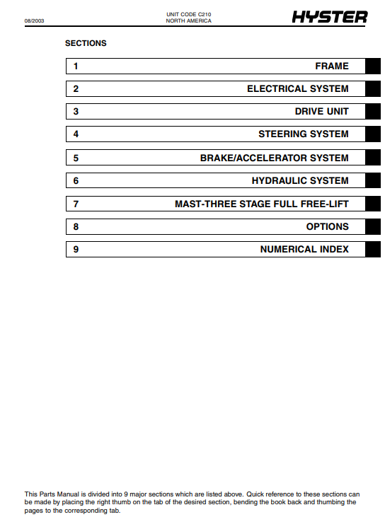 Hyster N30XMH2 (C210) Forklift Parts Manual 3 Hyster N30XMH2 (C210) Forklift Parts Manual - Image 3