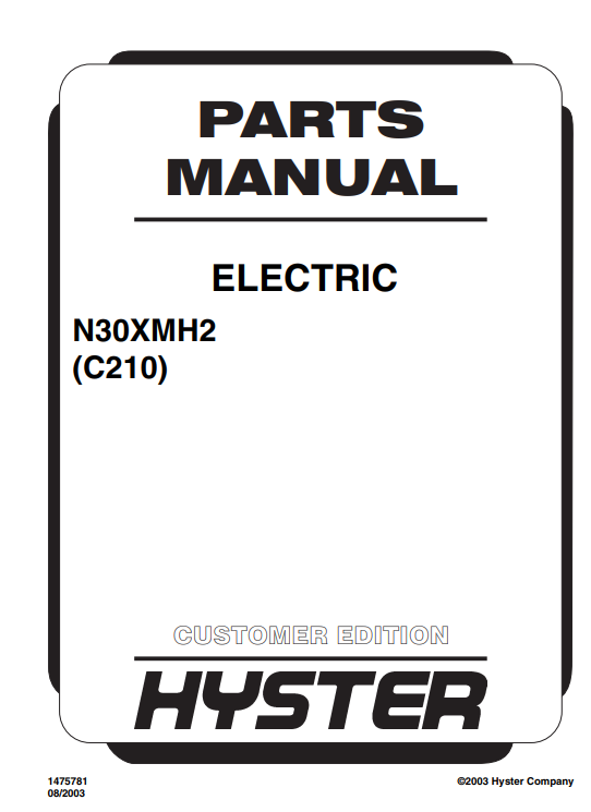 Hyster N30XMH2 (C210) Forklift Parts Manual 2 Hyster N30XMH2 (C210) Forklift Parts Manual - Image 2
