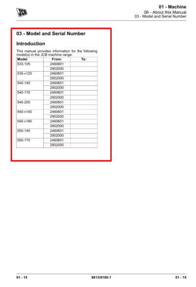 Detailed service repair manual for JCB 540 v180 Loadall, focusing on maintenance and repair techniques