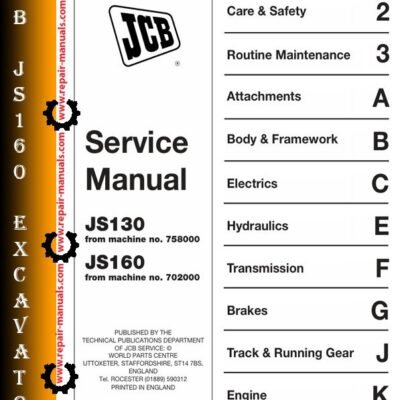 Service repair manual for JCB JS160 excavator