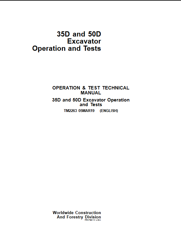 John Deere 35D and 50D Excavator Operation and Tests Manual 2 John Deere 35D and 50D Excavator Operation and Tests Manual - Image 2