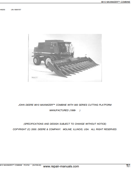 John Deere 9610 combine Parts Catalog 2 John Deere 9610 combine Parts Catalog - Image 2