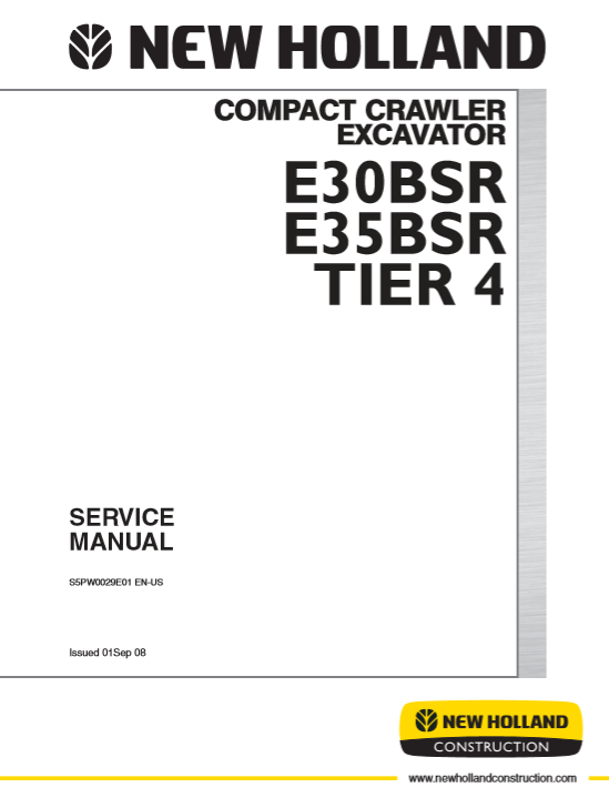 New Holland E30BSR, E35BSR TIER 4 Compact Excavator Service Repair Manual 2 new holland E35BSR