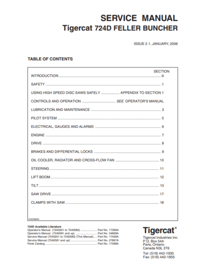 Tigercat 724D Feller Buncher service manual, providing detailed instructions for repairs and maintenance tasks