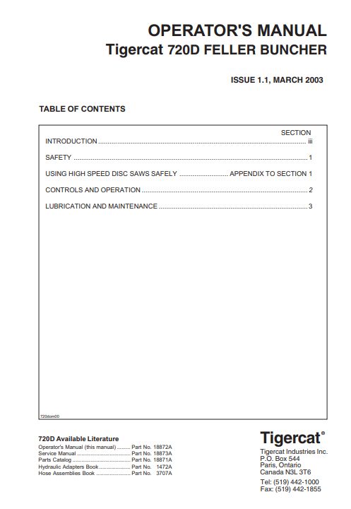 Tigercat 720D Feller Buncher Operator's Manual 2 Tigercat 720D Feller Buncher Operator's Manual - Image 2