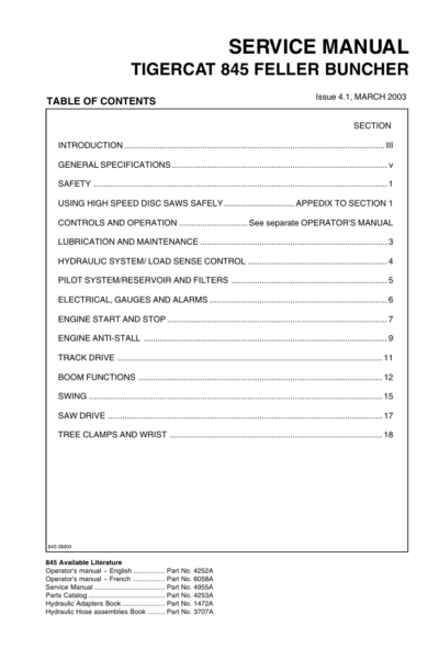 Tigercat 845 Feller Buncher Service Repair Manual - Image 2