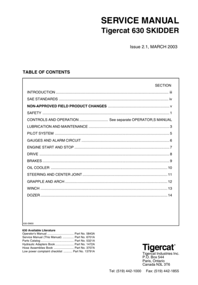 Repair manual for Tigercat 630 Skidder, offering guidance on service procedures and maintenance best practices