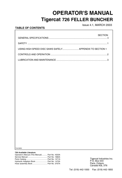 Tigercat 726 Feller Buncher Operator's Manual - Image 2