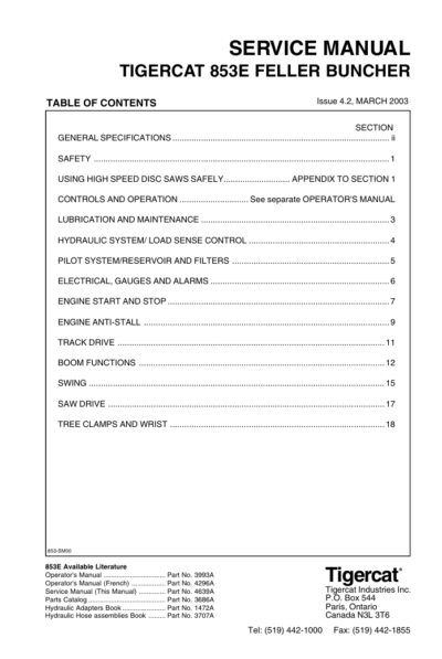 Tigercat 853E Feller Buncher Service Repair Manual - Image 2