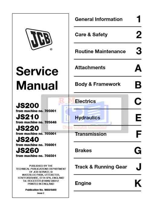 JCB JS200, JS210, JS220, JS240, JS260 Excavator Service Repair Manual 2 JCB JS200, JS210, JS220, JS240, JS260 Excavator Service Repair Manual - Image 2