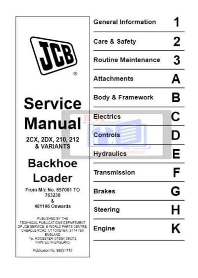 JCB 2CX, 2DX, 210, 212 & VARIANTS Backhoe Loader Service Repair Manual - Image 2