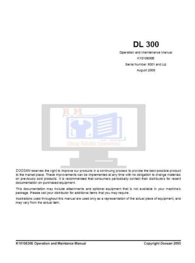 Doosan DL300 Wheel Loader Operation and Maintenance Manual - Image 2