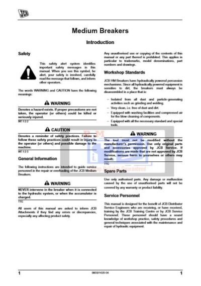 JCB HM Range Medium and Large Hydraulic Breakers Service Repair Manual - Image 3