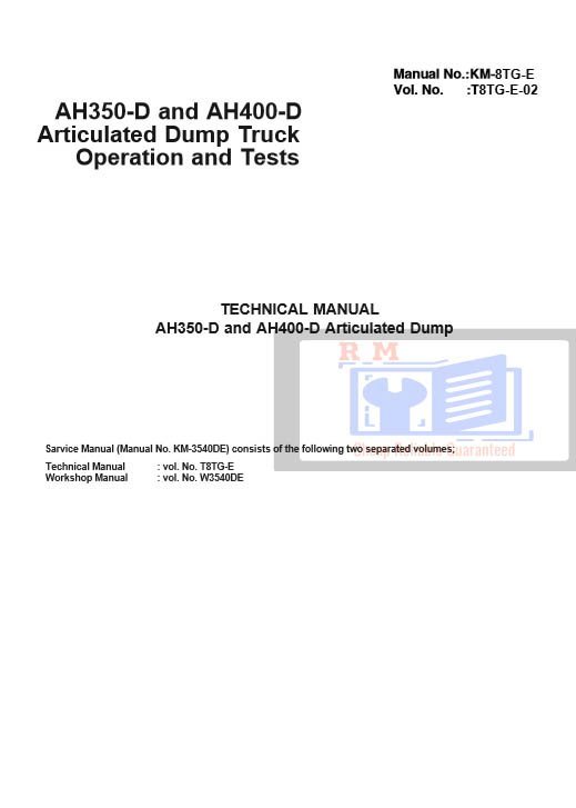 Hitachi AH350D , AH400D Articulated Dump Truck Technical Manual 2 Hitachi AH350D , AH400D Articulated Dump Truck Technical Manual - Image 2