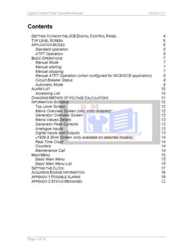 JCB Digital Control Panel Operators Manual - Image 2