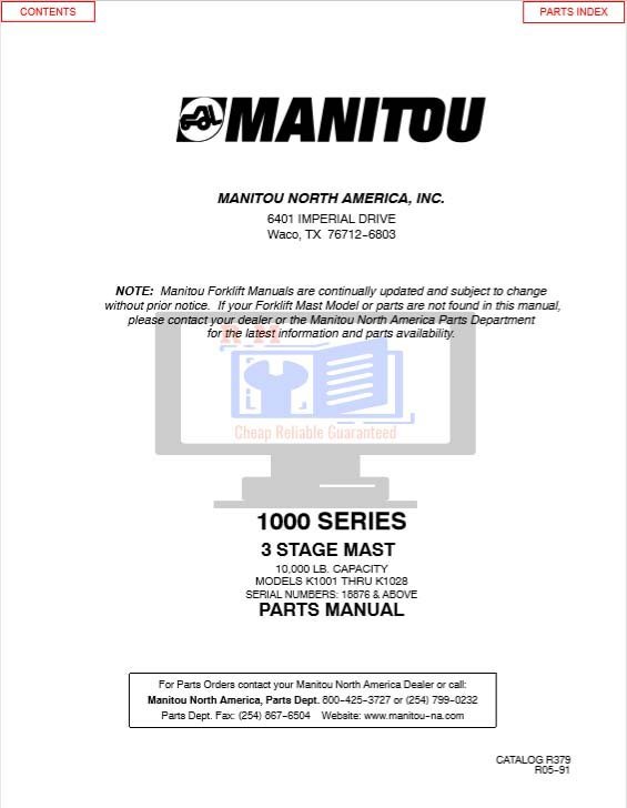 Manitou 1000 Series Parts Manual 2 Manitou 1000 Series Parts Manual - Image 2