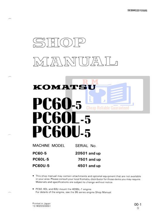 Komatsu PC60-5 Excavator Workshop Manual 2 Komatsu PC60-5 Excavator Workshop Manual - Image 2