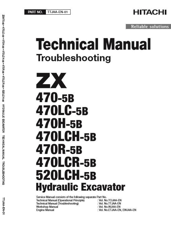 Hitachi ZX470-5B, ZX520-5B Series Technical Manuals 2 Hitachi ZX470-5B, ZX520-5B Series Technical Manuals - Image 2