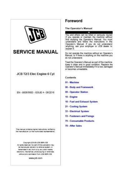 JCB T2 and 3 Electric Engine 6 Cylinder Service Repair Manual - Image 2