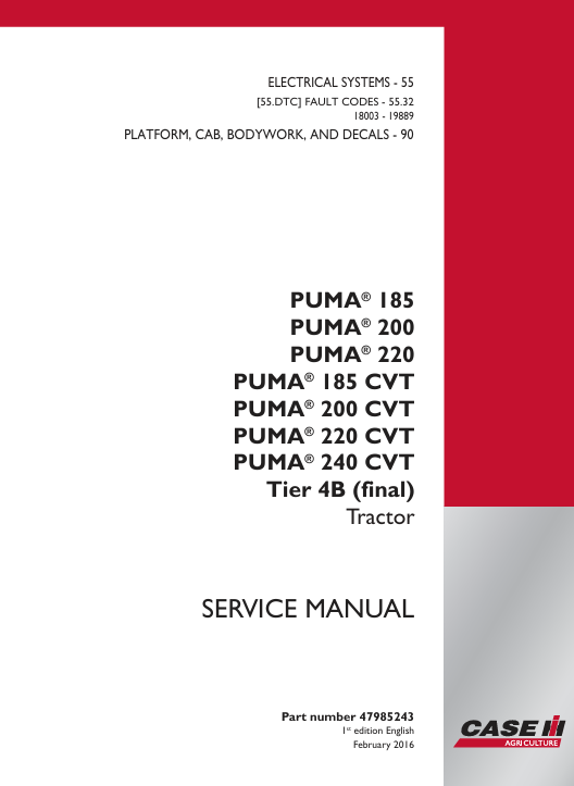 Case PUMA 240 CVT Electrical systems FAULT CODES Explanation 2 Case PUMA 240 CVT Electrical systems FAULT CODES Explanation - Image 2