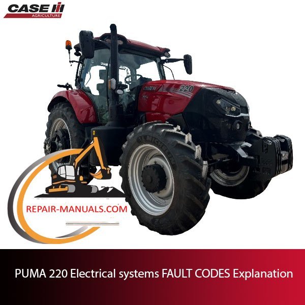 Diagram of PUMA 220 electrical systems showing fault codes and their explanations for troubleshooting